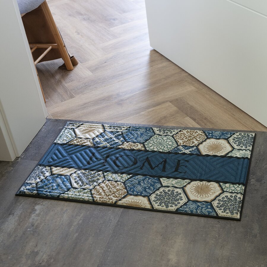 Textilná gumová vstupná rohož FLOMA Blue Tiles - dĺžka 45 cm, šírka 75 cm, výška 1,1 cm