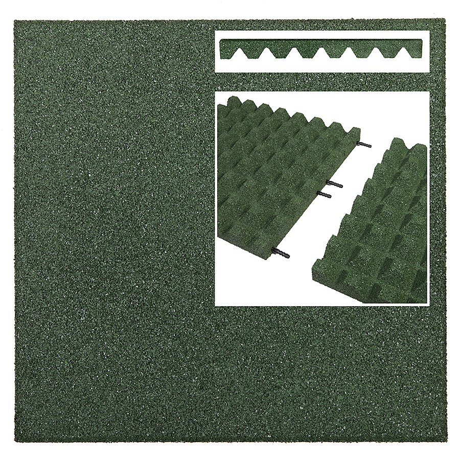 Zelená gumová dopadová certifikovaná dlaždice bez kříže FLOMA V50/R28 - délka 100 cm, šířka 100 cm, výška 5 cm