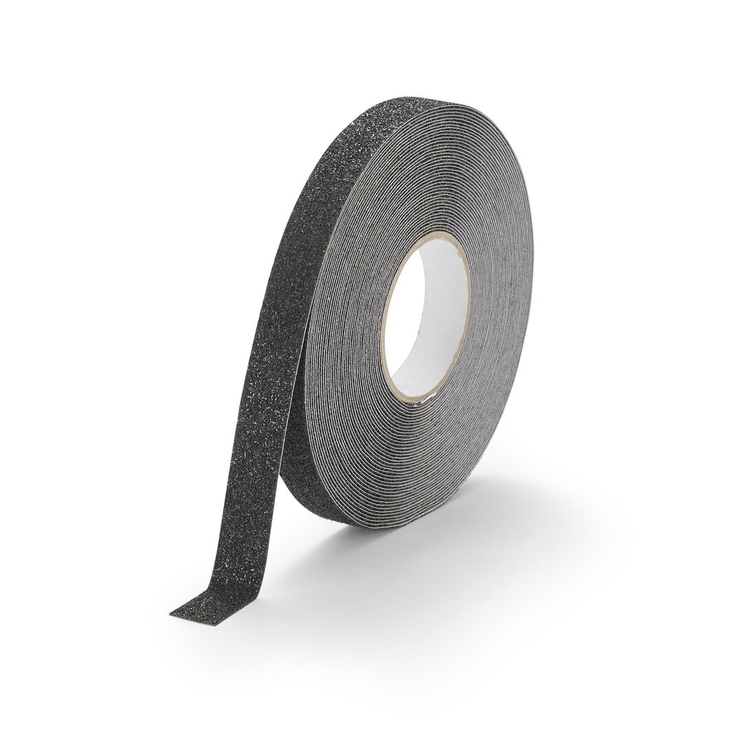 Čierna korundová protišmyková páska FLOMA Extra Super - dĺžka 18,3 m, šírka 2,5 cm, hrúbka 1 mm