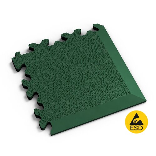 Zelený PVC vinylový rohový nájezd Fortelock Industry ESD - délka 14,5 cm, šířka 14,5 cm a výška 0,7 cm