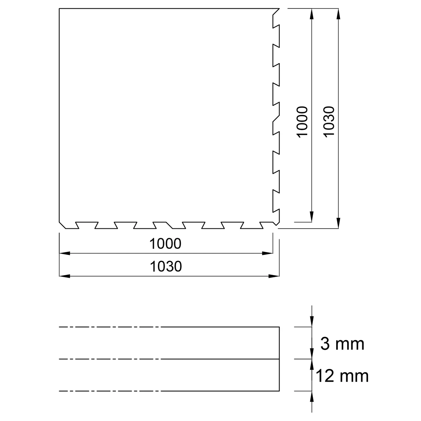 Płytka modułowa gumowa czarno-niebieska (narożna) FLOMA Sandwich - długość 100 cm, szerokość 100 cm i wysokość 1,5 cm