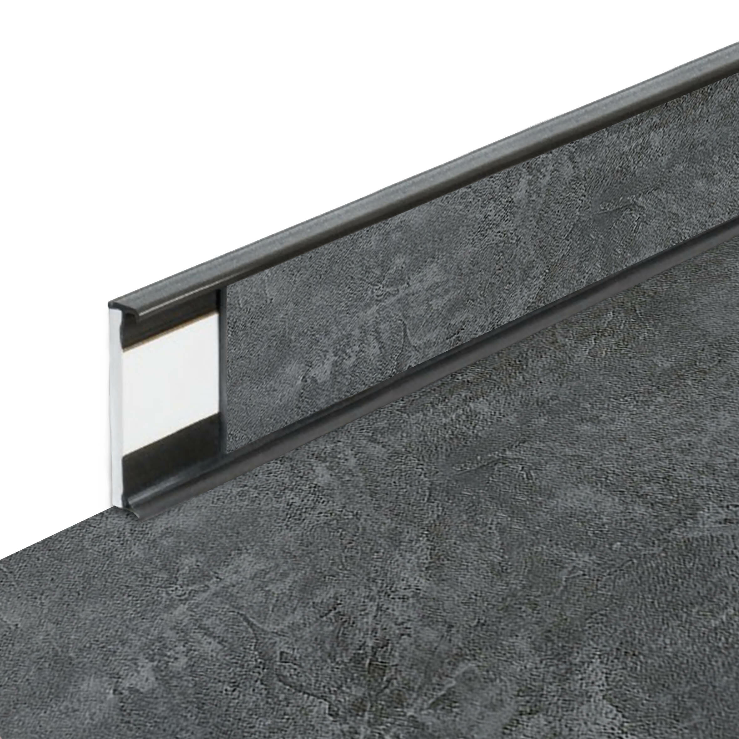 PVC vinylová soklová podlahová lišta Fortelock Business Forsen Dark Sky C019 Graphite - dĺžka 200 cm, výška 5,8 cm, hrúbka 1,2 cm