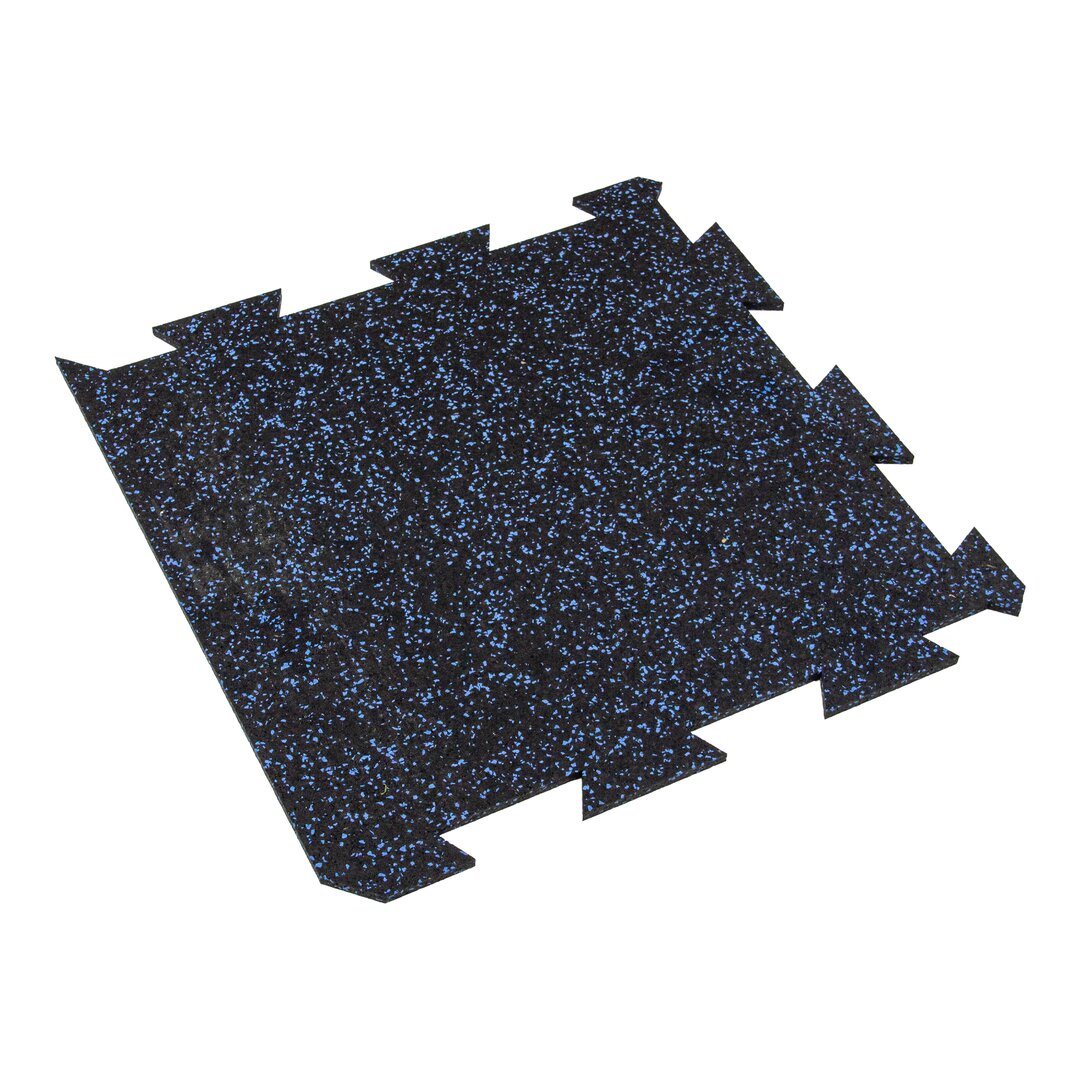 Černo-modrá gumová puzzle modulová dlaždice (okraj) FLOMA SF1050 FitFlo - délka 50 cm, šířka 50 cm, výška 1 cm