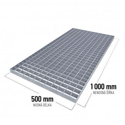 Ocelový pozinkovaný svařovaný podlahový rošt FLOMA - délka 50 cm, šířka 100 cm, výška 3 cm