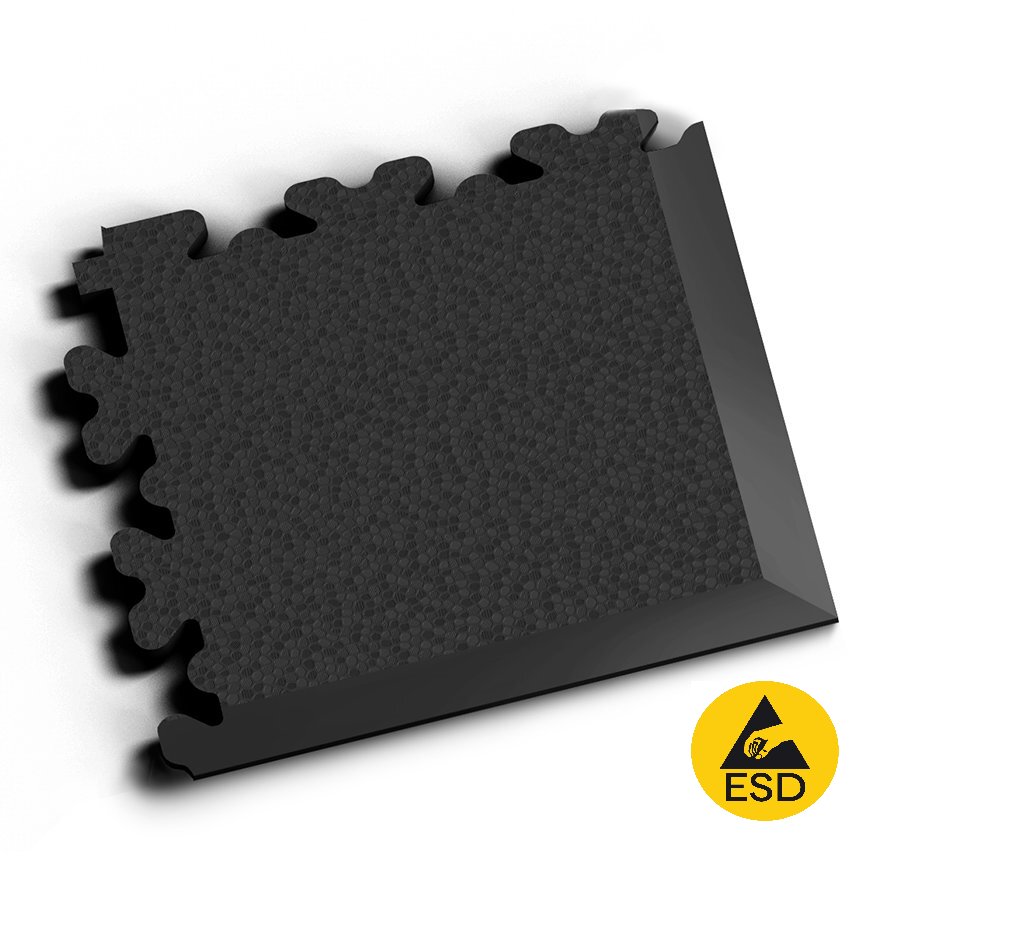 Černý PVC vinylový rohový nájezd Fortelock XL ESD (hadí kůže) - délka 14,5 cm, šířka 14,5 cm, výška 0,4 cm