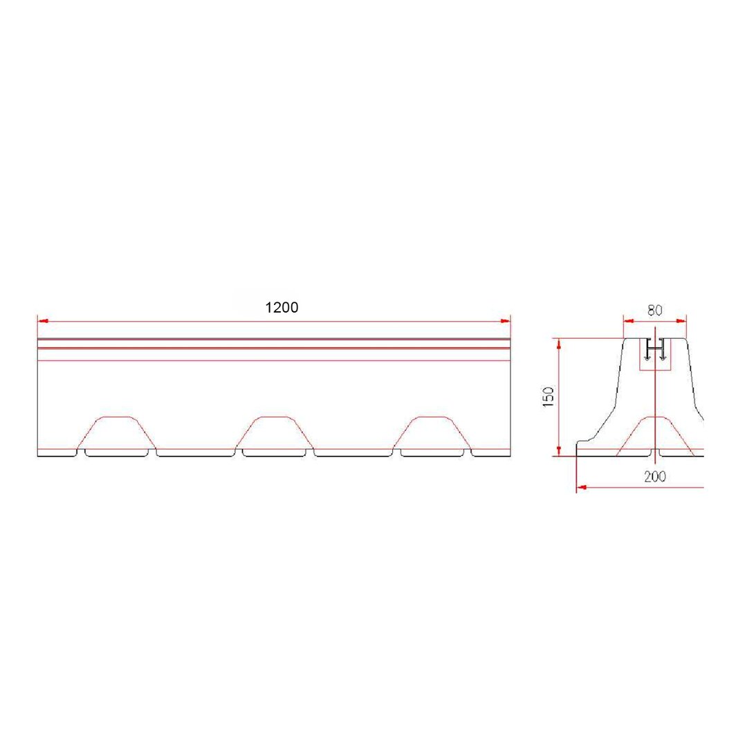 Gumový antivibrační podstavec pod klimatizaci FLOMA AC-L120 - délka 120 cm, šířka 20 cm a výška 15 cm