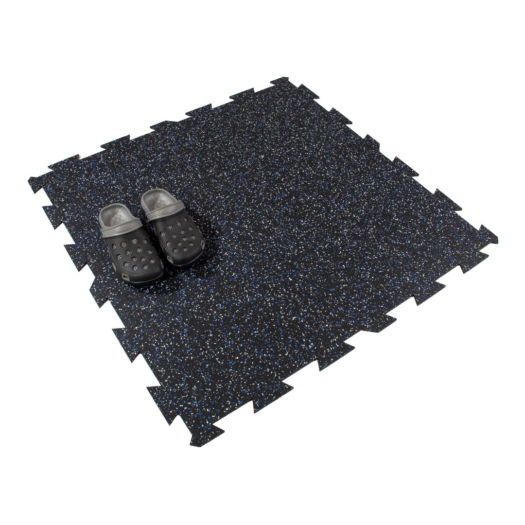 Černo-bílo-modrá gumová modulová puzzle dlažba (střed) FLOMA FitFlo SF1050 - délka 100 cm, šířka 100 cm, výška 1 cm