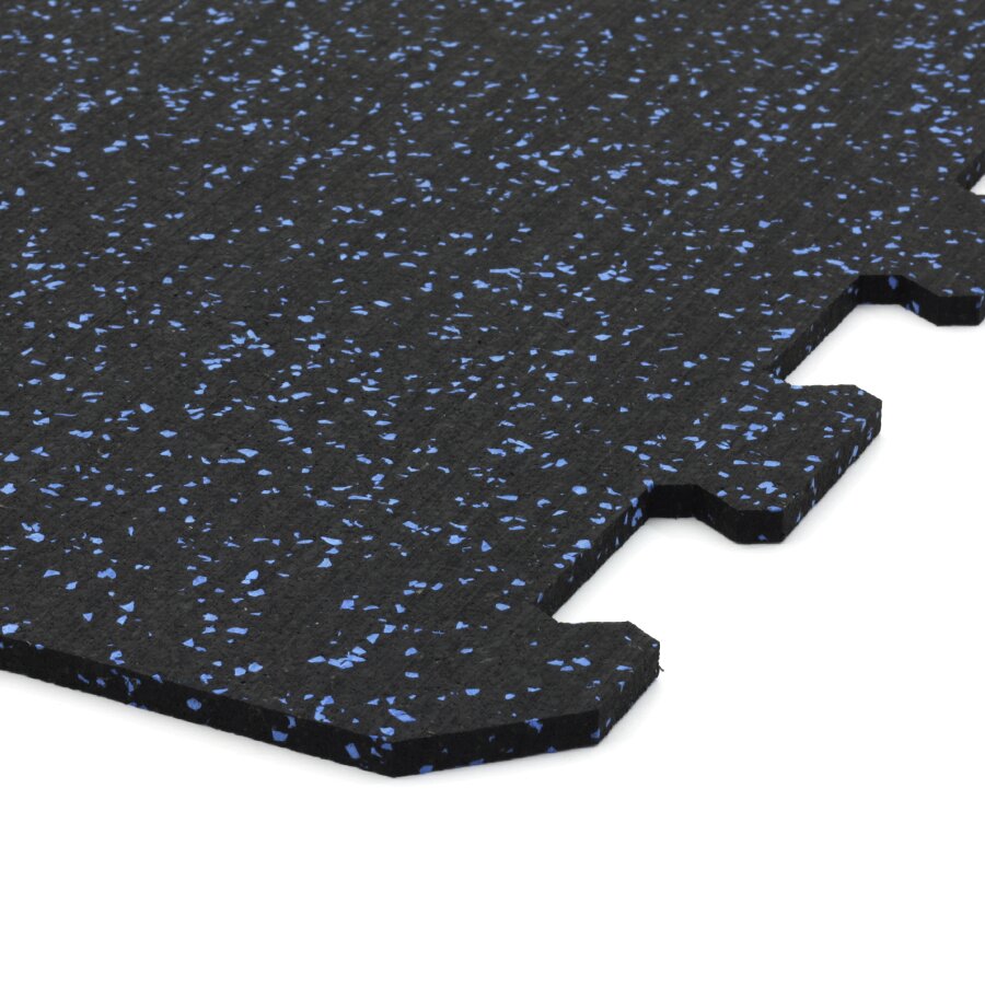 Čierno-modrá gumová modulová puzzle dlažba (roh) FLOMA FitFlo SF1050 - dĺžka 47,8 cm, šírka 47,8 cm a výška 0,8 cm
