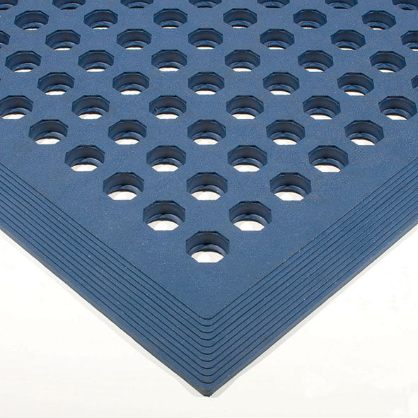 Modrá gumová protiúnavová protiskluzová olejivzdorná rohož (38% nitrilová pryž) - délka 150 cm, šířka 90 cm a výška 1,2 cm