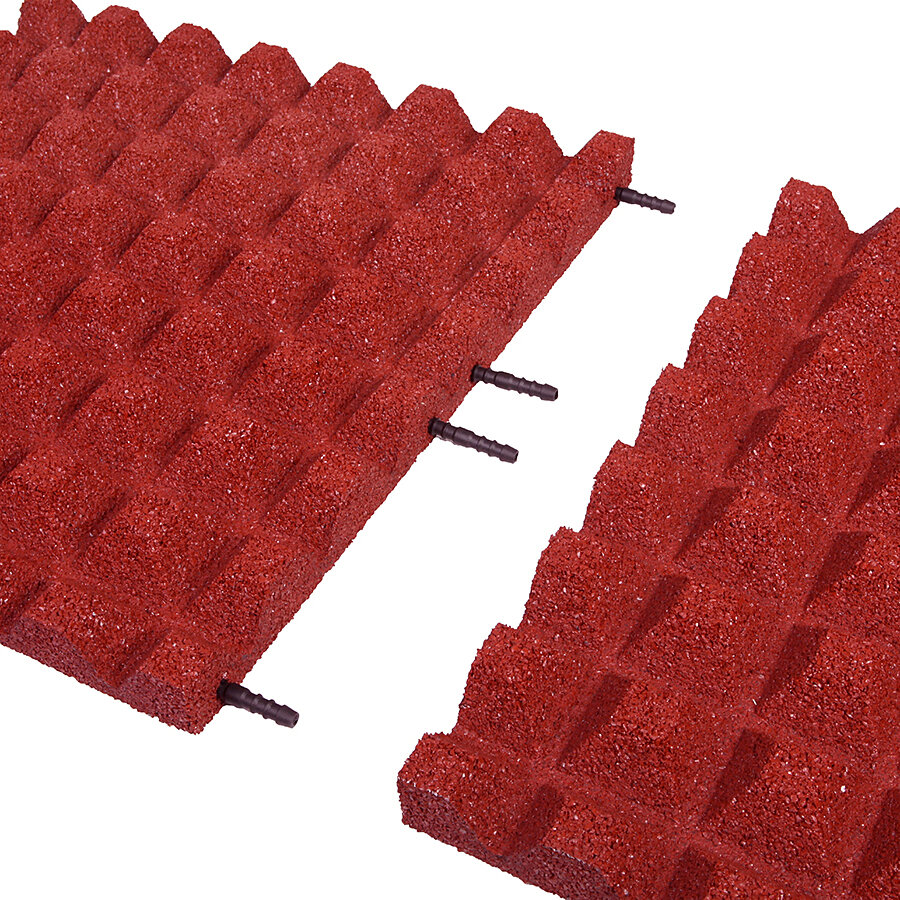 Červená gumová dopadová certifikovaná dlaždice bez kříže FLOMA V45/R28 - délka 100 cm, šířka 100 cm, výška 4,5 cm