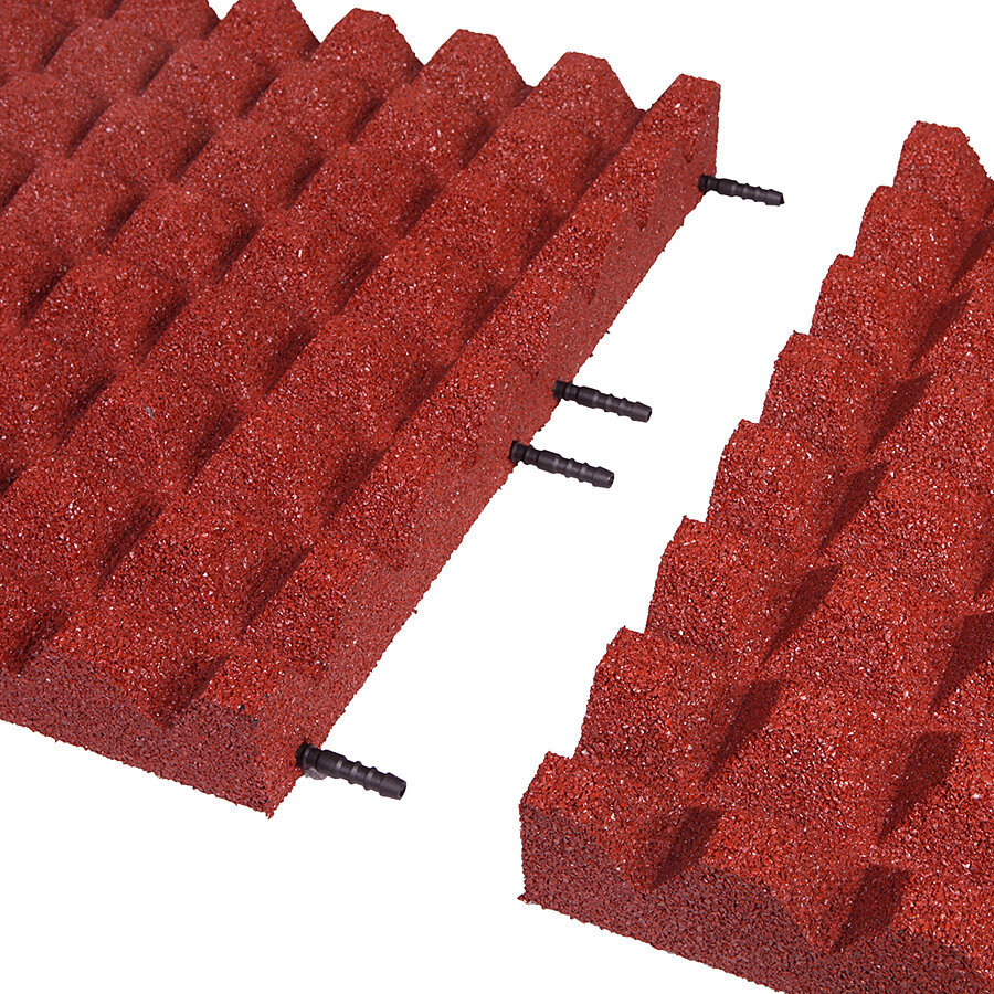 Červená gumová dopadová certifikovaná dlažba FLOMA - délka 50 cm a šířka 50 cm