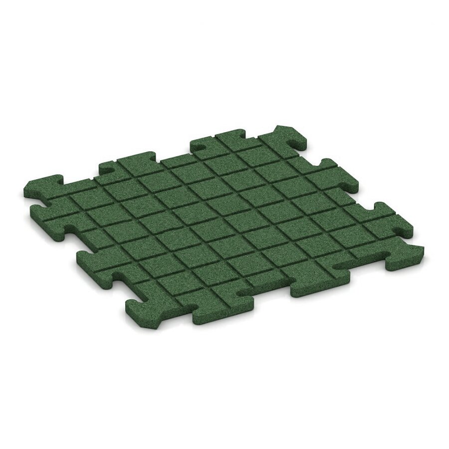 Zelená gumová dopadová puzzle dlažba FLOMA - dĺžka 47,8 cm, šírka 47,8 cm, výška 3 cm