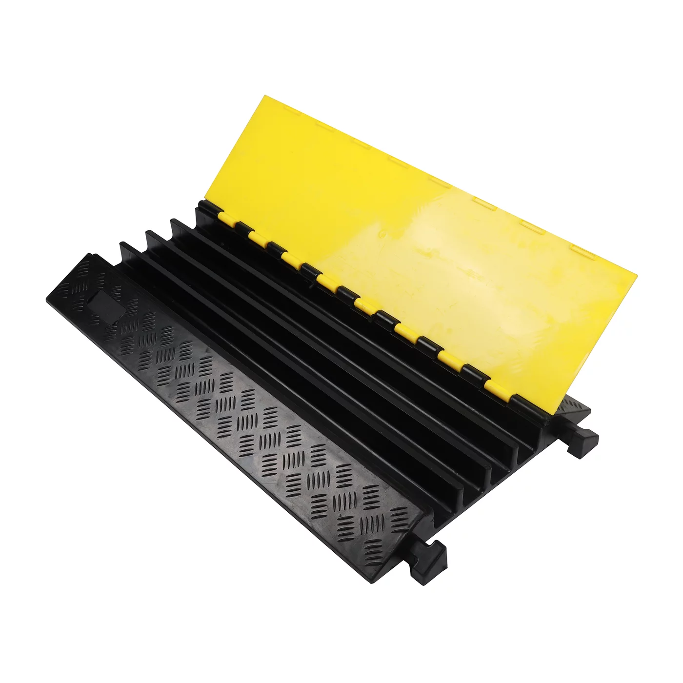 Anti-Rutsch Kabelbrücke aus Gummi 4x42x50 FLOMA - Länge 89,5 cm, Breite 49,5 cm, Höhe 6,5 cm - Schwarz-Gelb