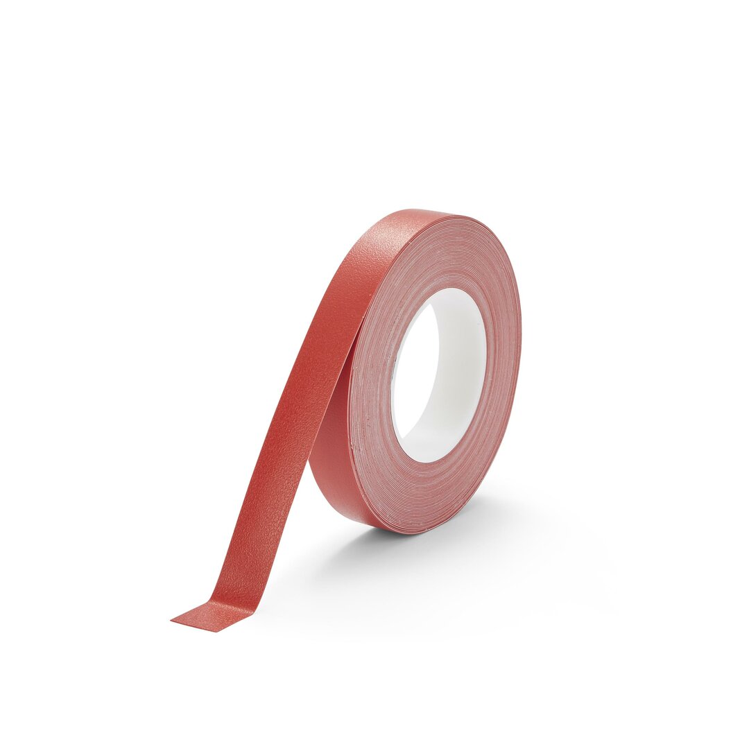 Červená plastová vodeodolná protišmyková páska FLOMA Resilient Standard - dĺžka 18,3 m, šírka 2,5 cm, hrúbka 1 mm