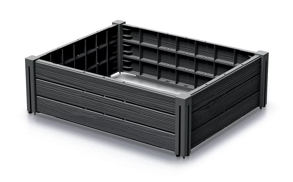 Černý plastový stohovatelný vyvýšený záhon BP76 - délka 75,6 cm, šířka 61,8 cm, výška 23 cm