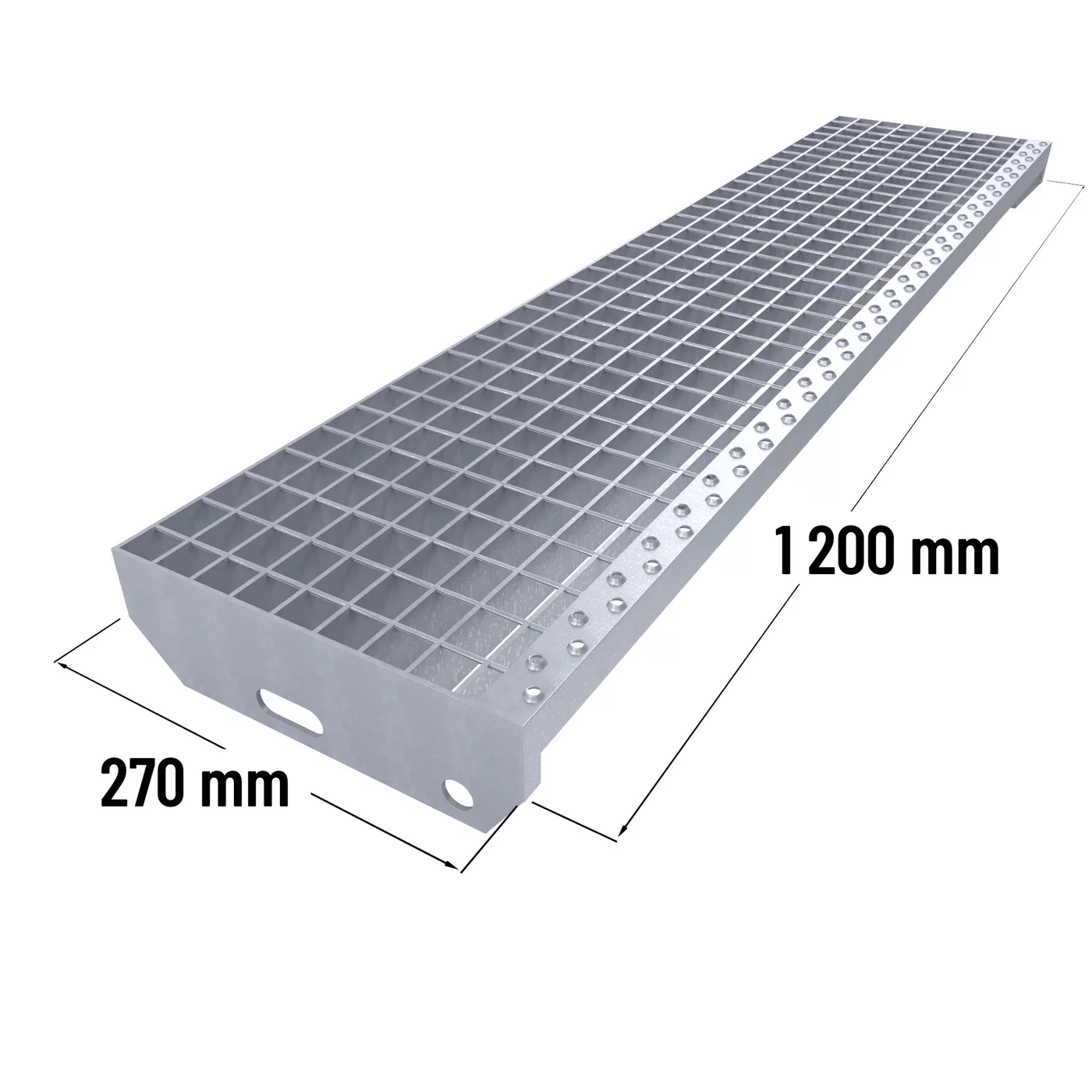 Stopień schodowy metalowy antypoślizgowy ocynkowany (40/3, 34/38) FLOMA SteelStep - szerokość 120 cm, głębokość 27 cm, wysokość 4 cm