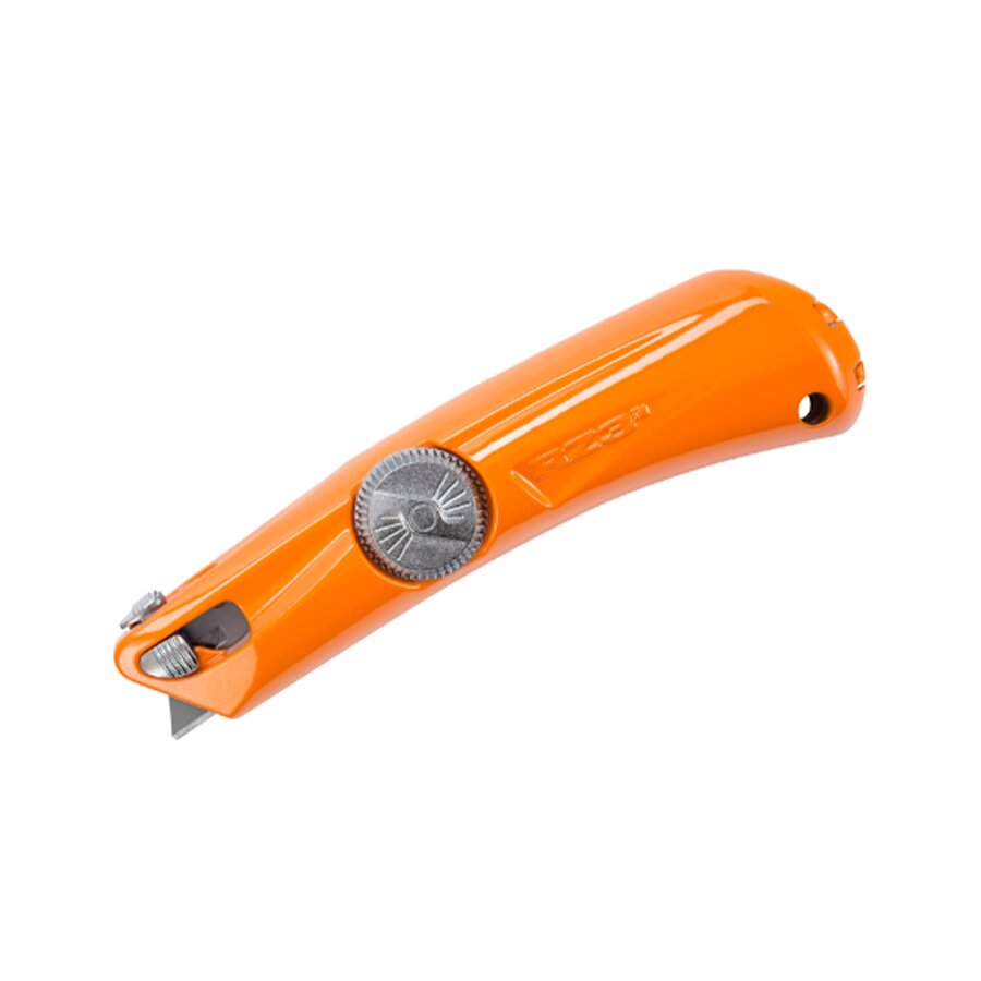 Oranžový kovový bezpečnostný samozaťahovací nôž 3-tlačítkový