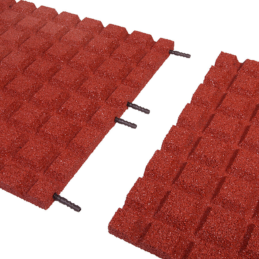 Červená gumová certifikovaná dopadová dlažba (V30/R15) FLOMA - délka 50 cm, šířka 50 cm a výška 3 cm