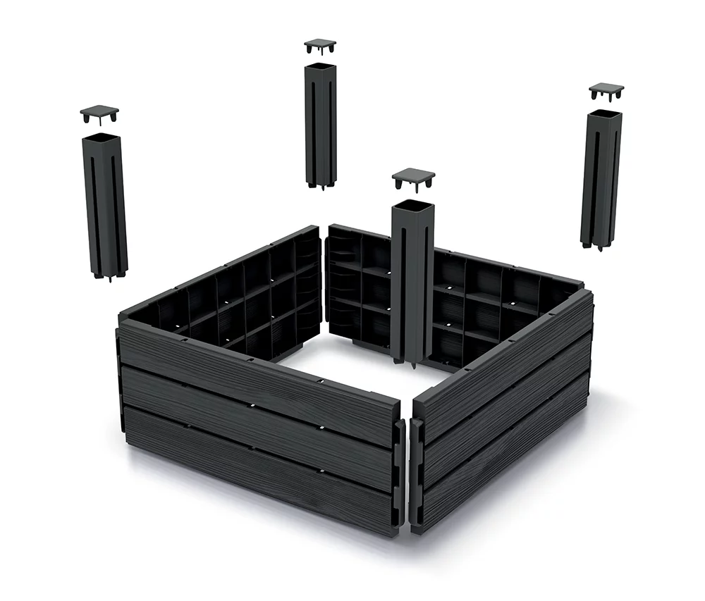 Hnědý plastový stohovatelný vyvýšený záhon BP62 - délka 61,8 cm, šířka 61,8 cm, výška 23 cm