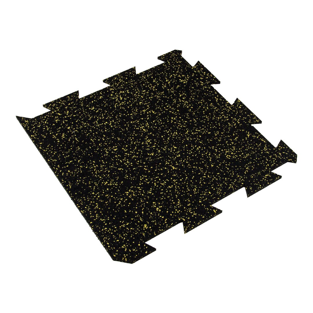 Čierno-žltá gumová modulová puzzle dlažba (okraj) FLOMA FitFlo SF1050 - dĺžka 50 cm, šírka 50 cm, výška 0,8 cm