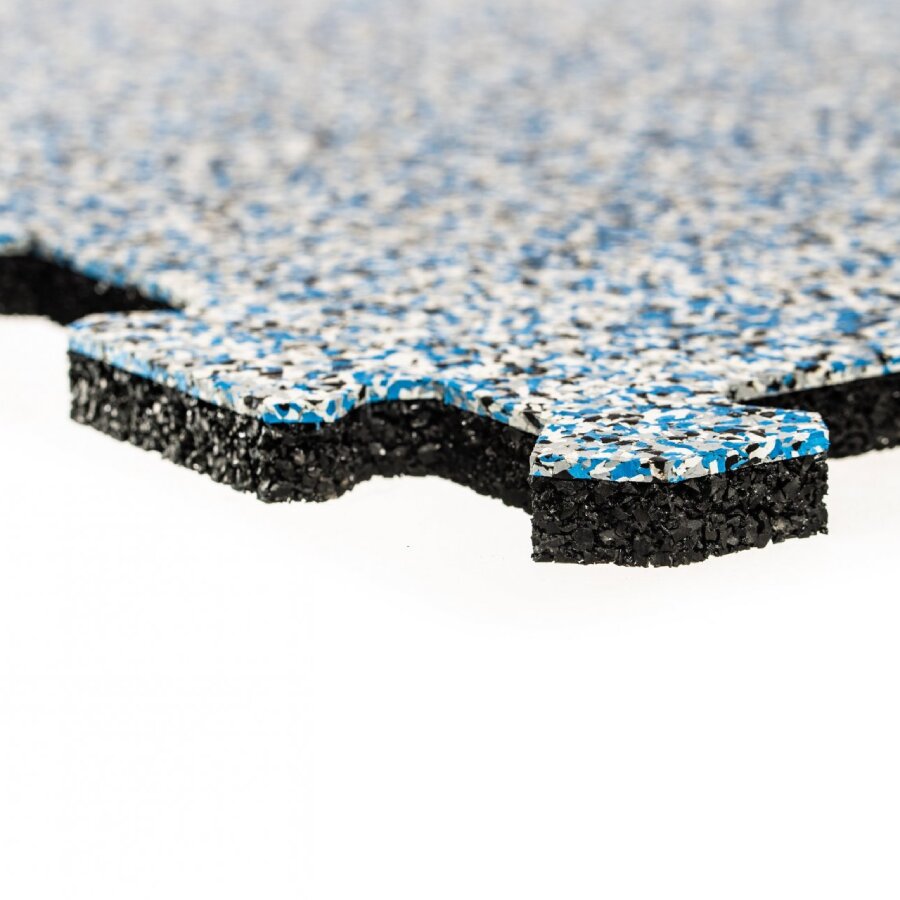Čierno-bielo-modro-šedá gumová modulová puzzle dlažba (okraj) FLOMA Sandwich - dĺžka 100 cm, šírka 100 cm a výška 1 cm