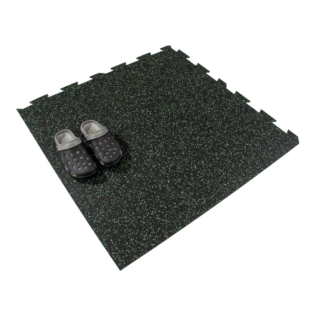 Černo-zelená gumová puzzle modulová dlaždice (roh) FLOMA SF1050 FitFlo - délka 100 cm, šířka 100 cm, výška 1,6 cm