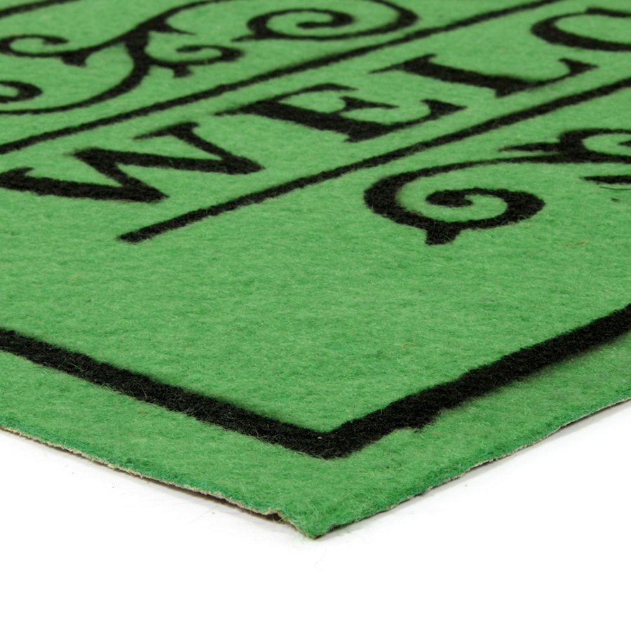 Zelená textilná čistiaca vnútorná vstupná rohož FLOMA Welcome - Deco - dĺžka 33 cm, šírka 58 cm a výška 0,3 cm