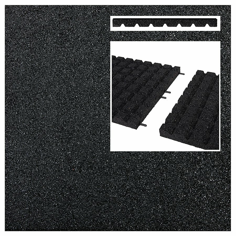 Čierna gumová dopadová elastická dlažba FLOMA V30/R15 - dĺžka 50 cm, šírka 50 cm a výška 3 cm