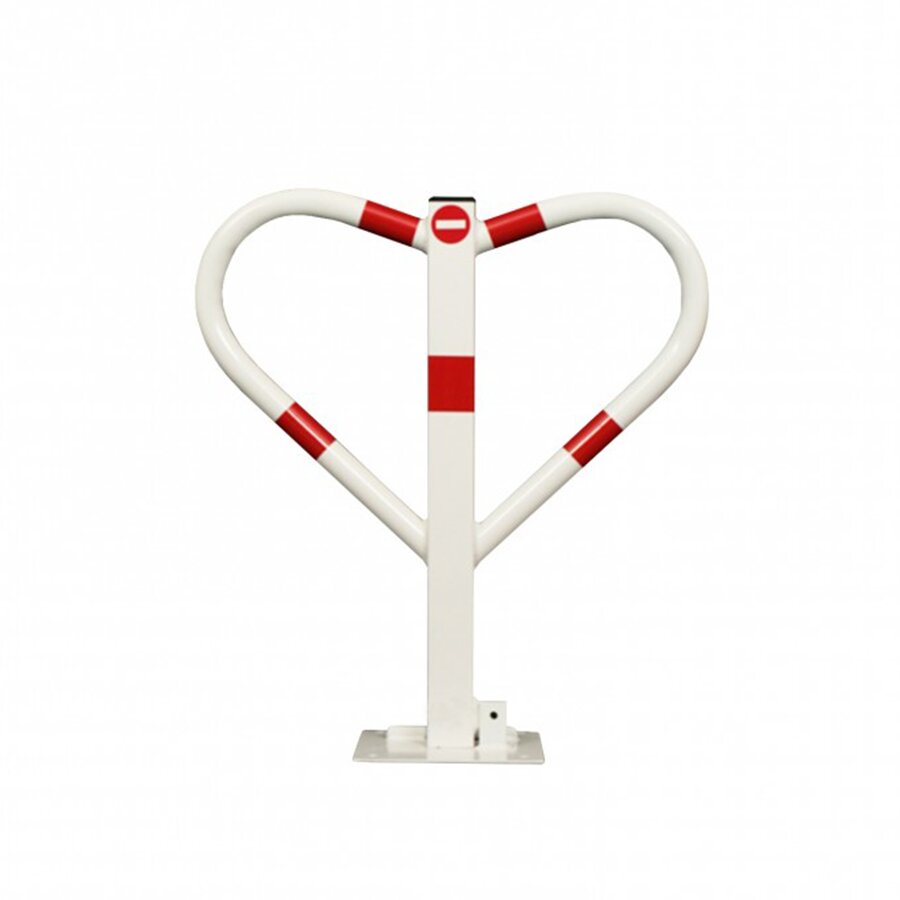 Bielo-červený oceľový parkovací stĺpik (tvar srdca) - šírka 55 cm a výška 60 cm
