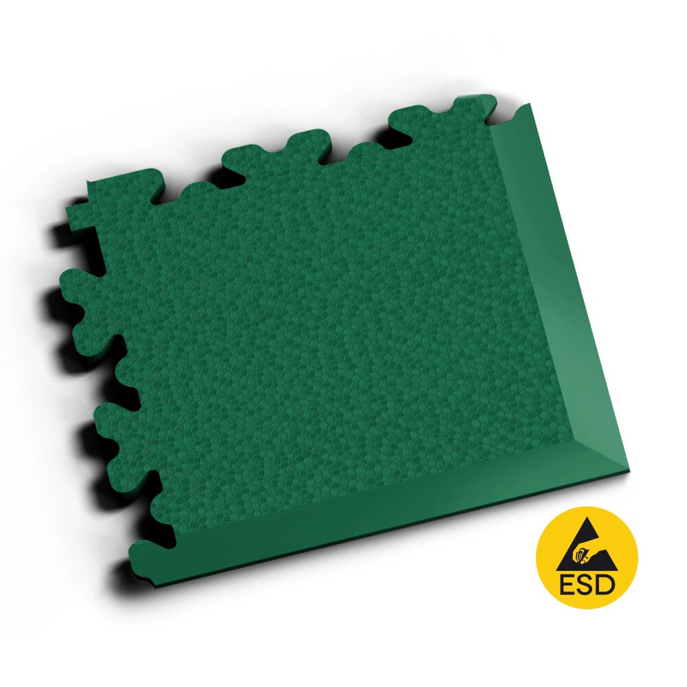 Zelený PVC vinylový rohový nájezd Fortelock XL ESD (hadí kůže) - délka 14,5 cm, šířka 14,5 cm, výška 0,4 cm