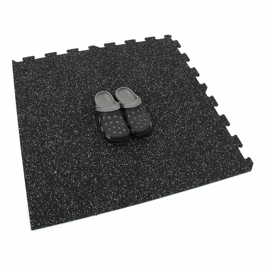 Černo-šedá podlahová guma (puzzle - roh) FLOMA FitFlo SF1050 - délka 95,6 cm, šířka 95,6 cm, výška 1,6 cm