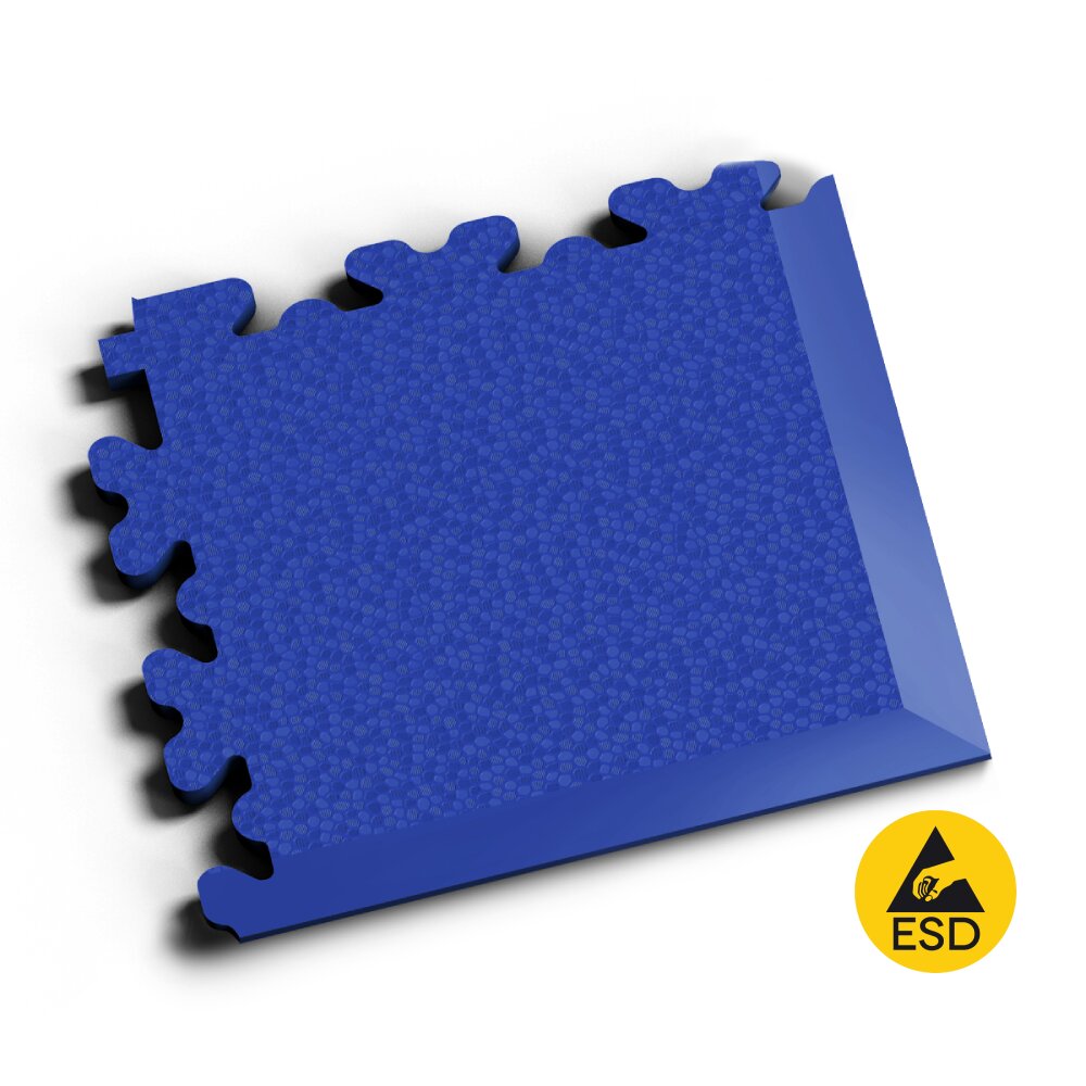 Modrý PVC vinylový rohový nájezd Fortelock XL ESD (hadí kůže) - délka 14,5 cm, šířka 14,5 cm, výška 0,4 cm