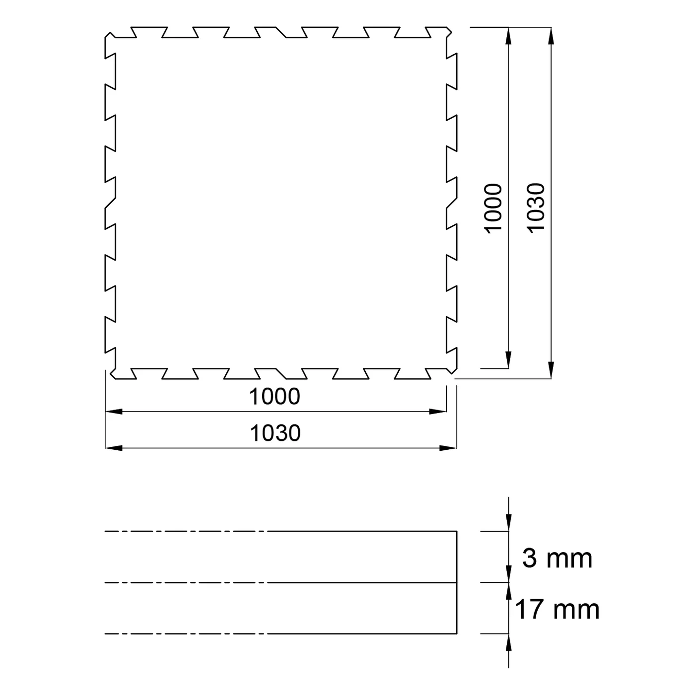 Czarno-biało-szara gumowa płytka modułowa (środek) FLOMA Sandwich - długość 100 cm, szerokość 100 cm i wysokość 2 cm