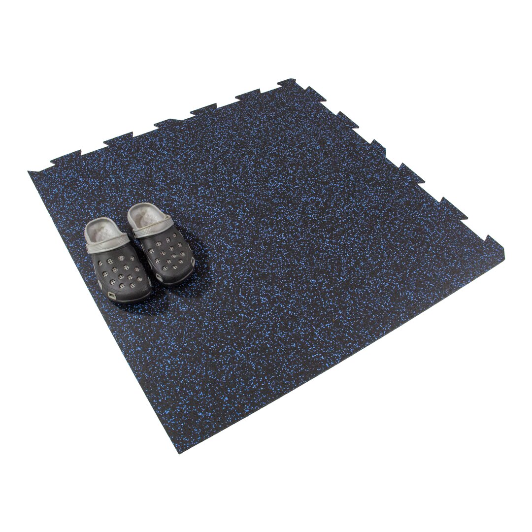 Černo-modrá gumová puzzle modulová dlaždice (roh) FLOMA SF1050 FitFlo - délka 100 cm, šířka 100 cm, výška 1 cm