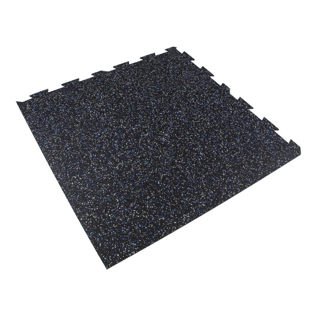 Černo-bílo-modrá gumová modulová puzzle dlažba (roh) FLOMA FitFlo SF1050 - délka 100 cm, šířka 100 cm, výška 1 cm