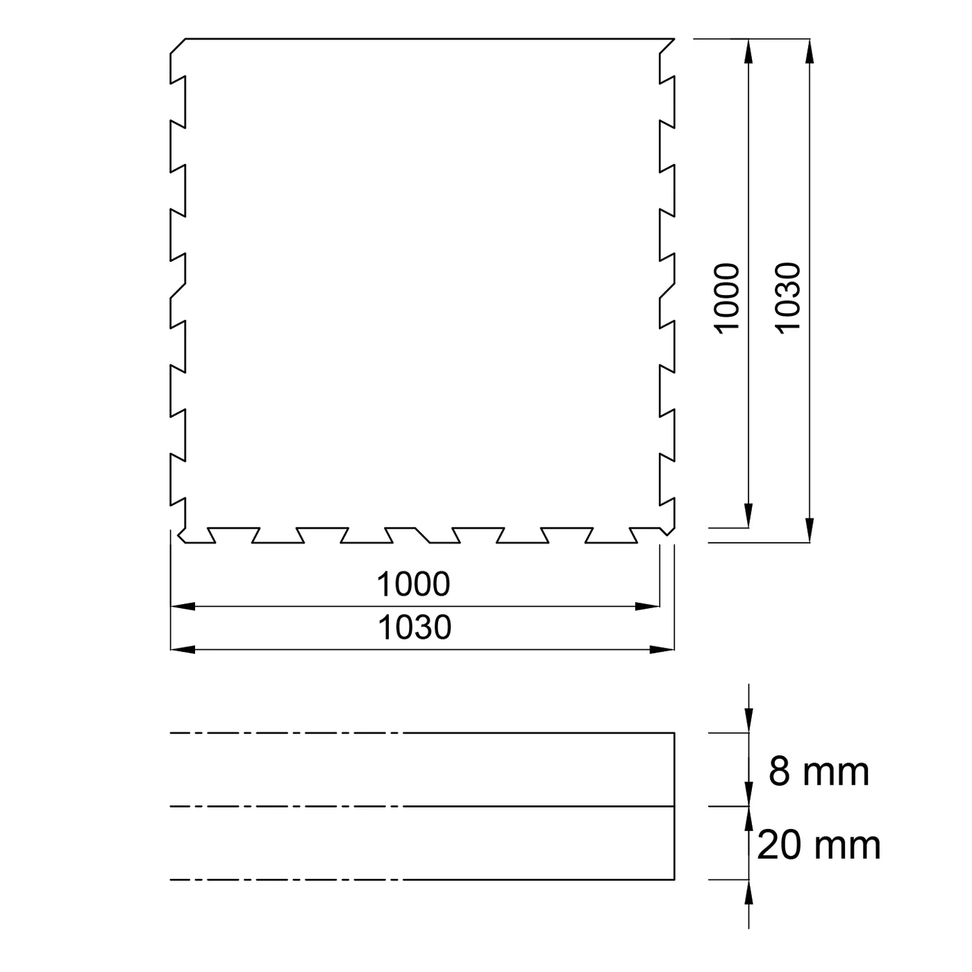 Czarno-biała gumowa modułowa płytka układanki (border) FLOMA Sandwich - długość 100 cm, szerokość 100 cm i wysokość 2,8 cm