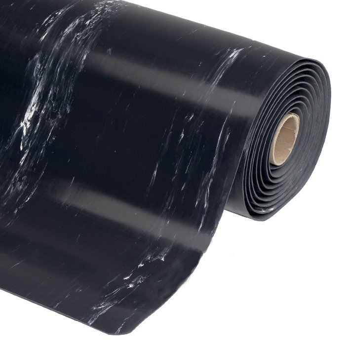 Čierna protiúnavová laminovaná rohož (metráž) Marble Soft - dĺžka 1 cm, šírka 60 cm a výška 1,27 cm