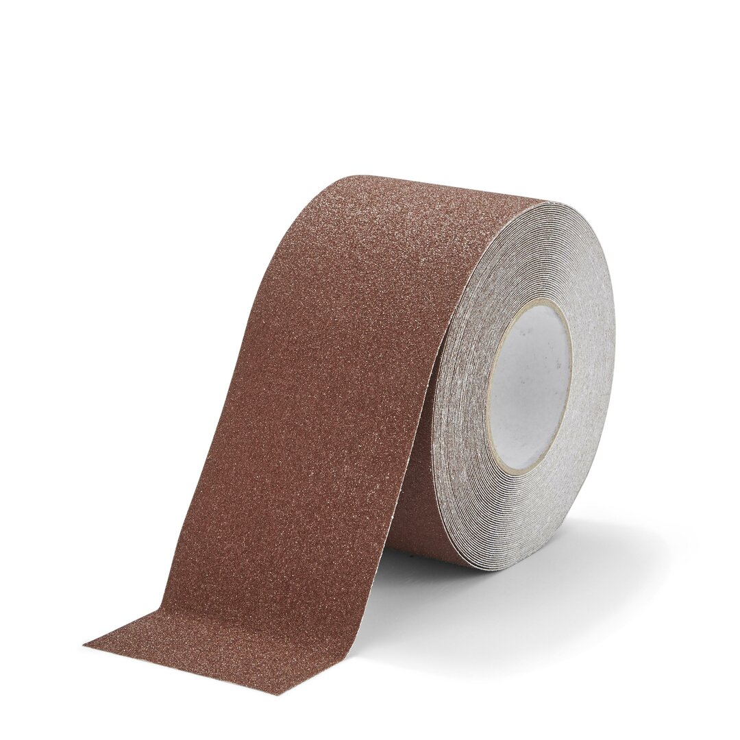 Hnědá korundová protiskluzová páska FLOMA Standard - délka 18,3 m, šířka 10 cm, tloušťka 0,7 mm