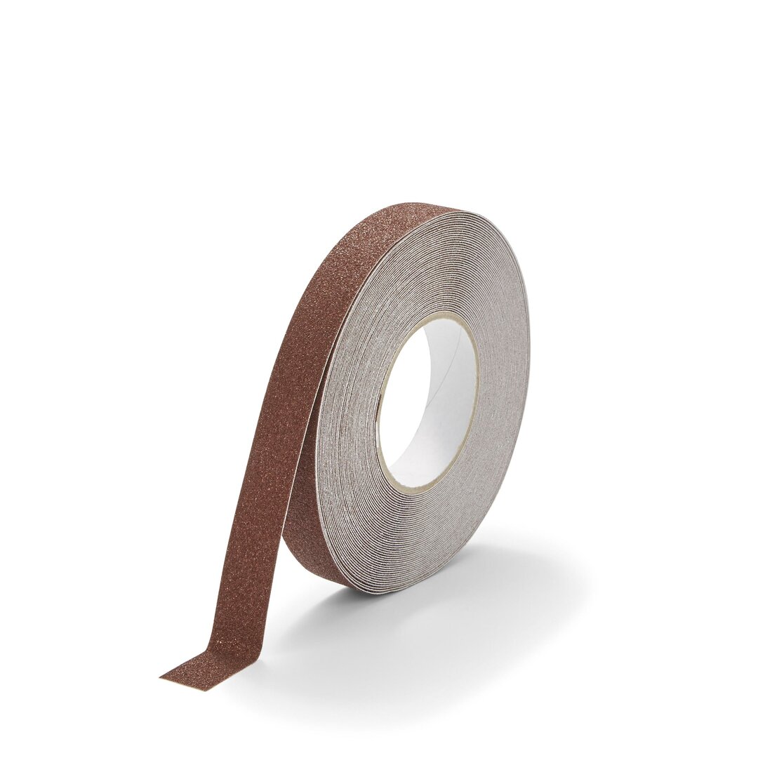 Hnedá korundová protišmyková páska FLOMA Standard - dĺžka 18,3 m, šírka 2,5 cm, hrúbka 0,7 mm