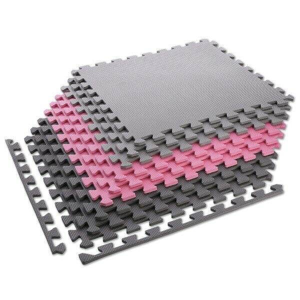 Růžovo-šedá pěnová modulová puzzle podložka (9x puzzle) ONE FITNESS - délka 180 cm, šířka 180 cm a výška 1 cm