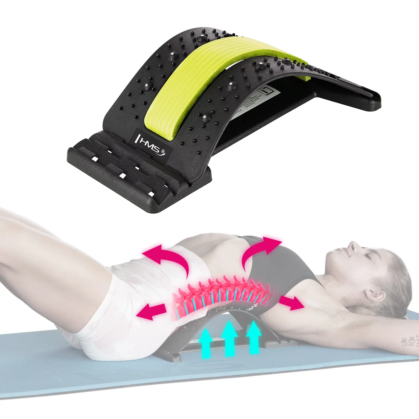 Yogamatte für Dehnungsübungen und Rückenmassage HMS PRP02 - Tragkraft 100 kg - Länge 37 cm, Breite 25 cm - Schwarz-Grün