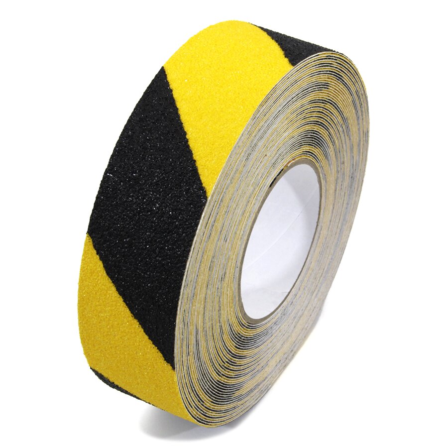 Čierno-žltá korundová protišmyková páska FLOMA Super Hazard - dĺžka 18,3 m, šírka 5 cm a hrúbka 1 mm