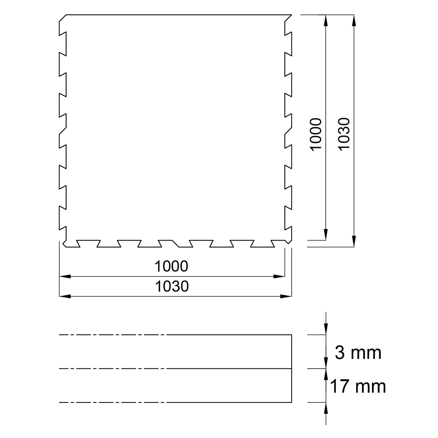 Czarno-biało-szare gumowe modułowe puzzle (border) FLOMA Sandwich - długość 100 cm, szerokość 100 cm i wysokość 2 cm