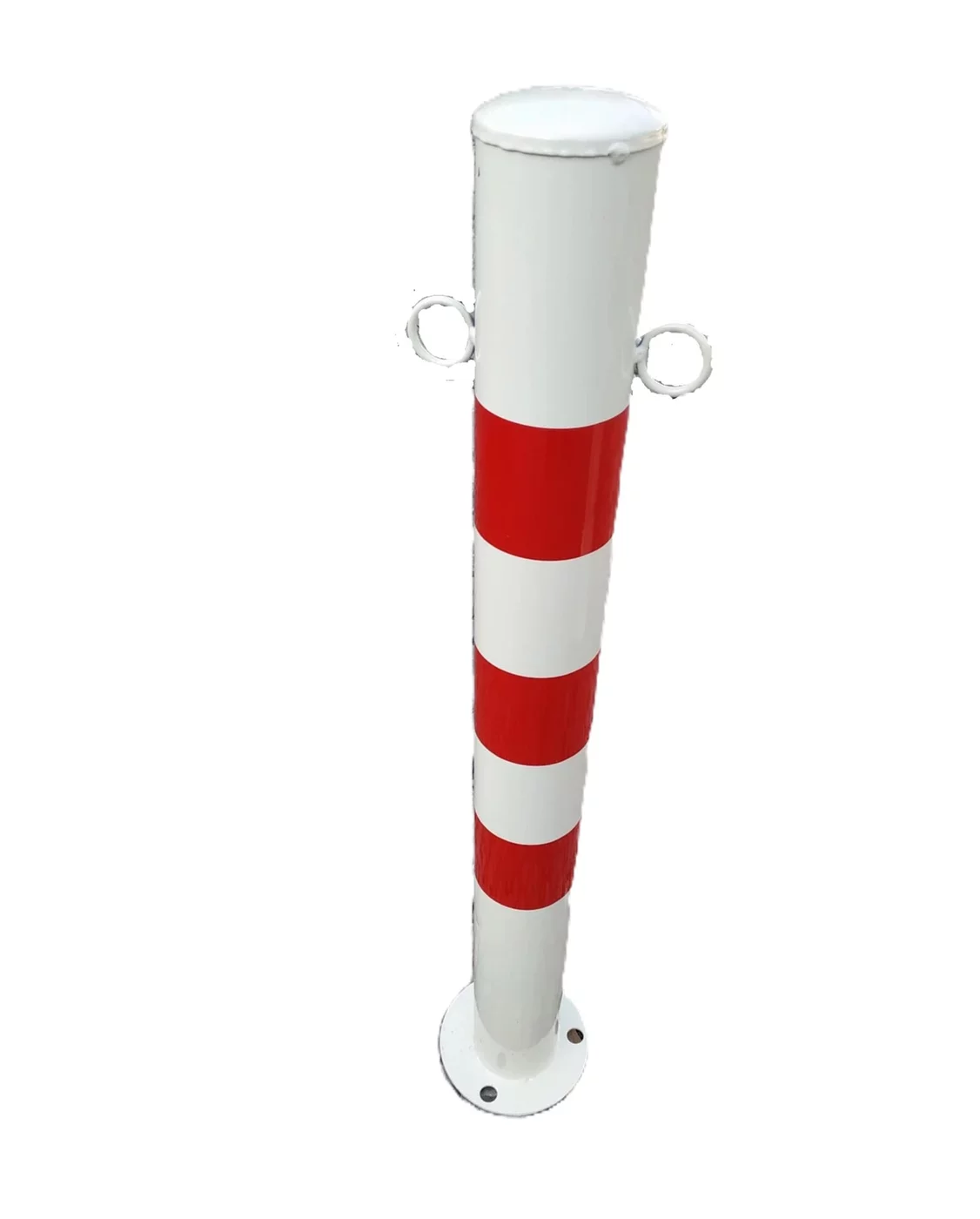 Bílo-červený ocelový sloupek s oky - průměr 8 cm, výška 76 cm