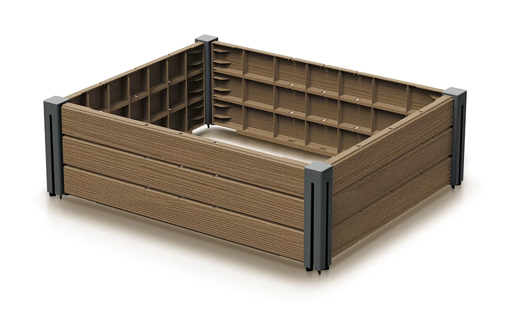 Hnědý plastový stohovatelný vyvýšený záhon BP76 - délka 75,6 cm, šířka 61,8 cm, výška 23 cm