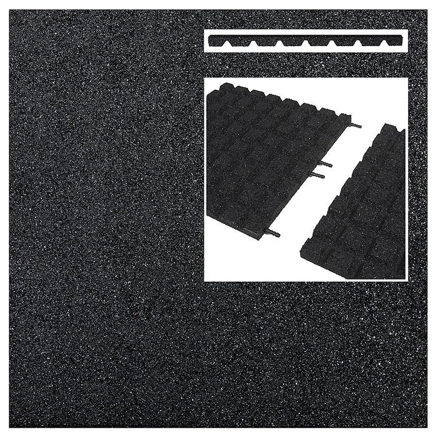 Černá gumová certifikovaná dopadová dlažba (V30/R18) FLOMA - délka 50 cm, šířka 50 cm a výška 3 cm