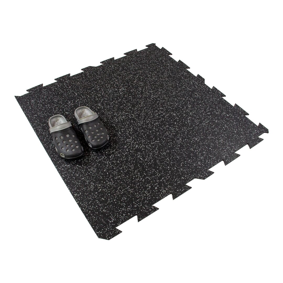 Čierno-sivá gumová modulová puzzle dlažba (okraj) FLOMA FitFlo SF1050 - dĺžka 100 cm, šírka 100 cm, výška 1 cm