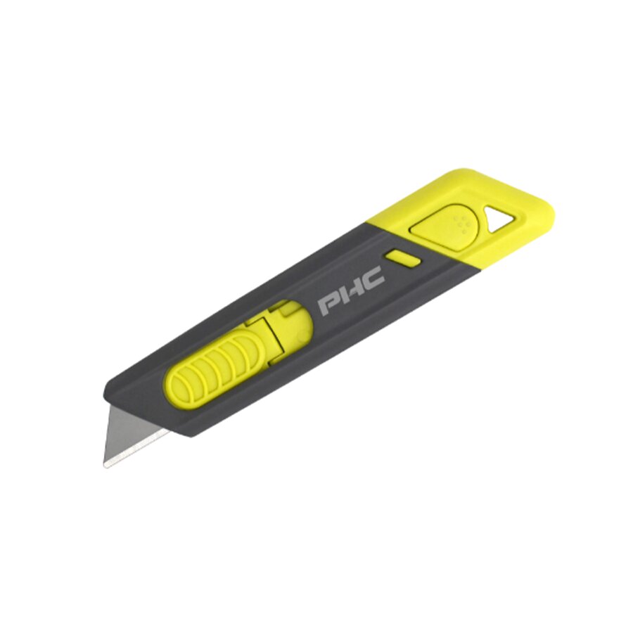 Čierno-žltý kovový bezpečnostný samozaťahovací nôž