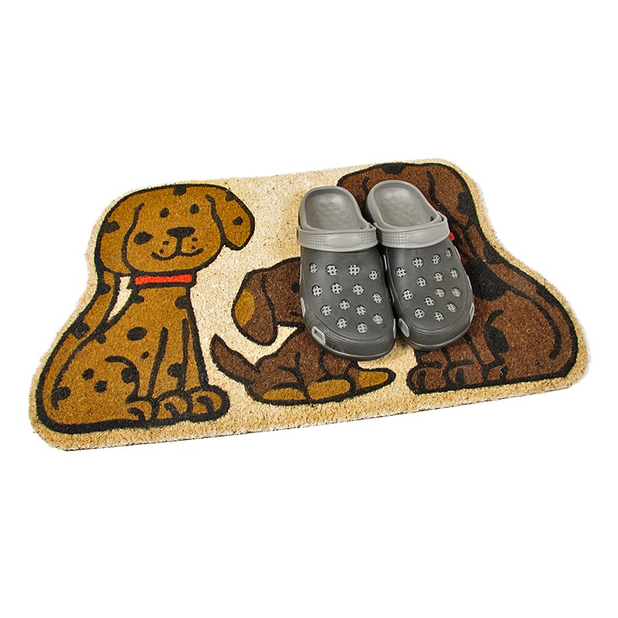 Kokosová vonkajšia čistiaca vstupná rohož FLOMA Happy Dogs - dĺžka 45 cm, šírka 75 cm a výška 1,7 cm