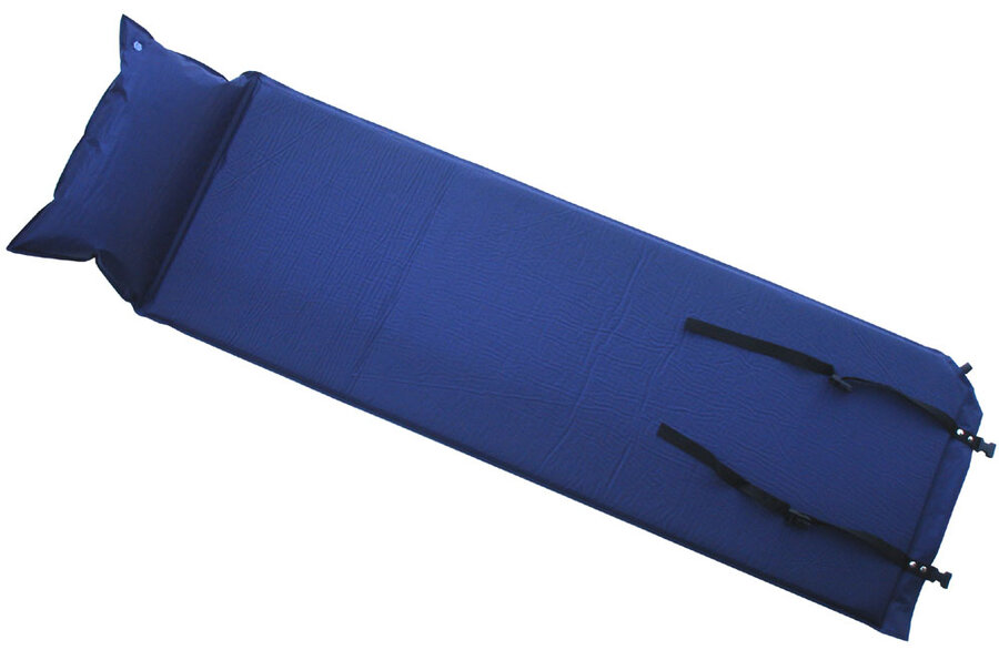 Modrá samonafukovacia karimatka s podhlavníkom - dĺžka 186 cm, šírka 53 cm, výška 2,5 cm